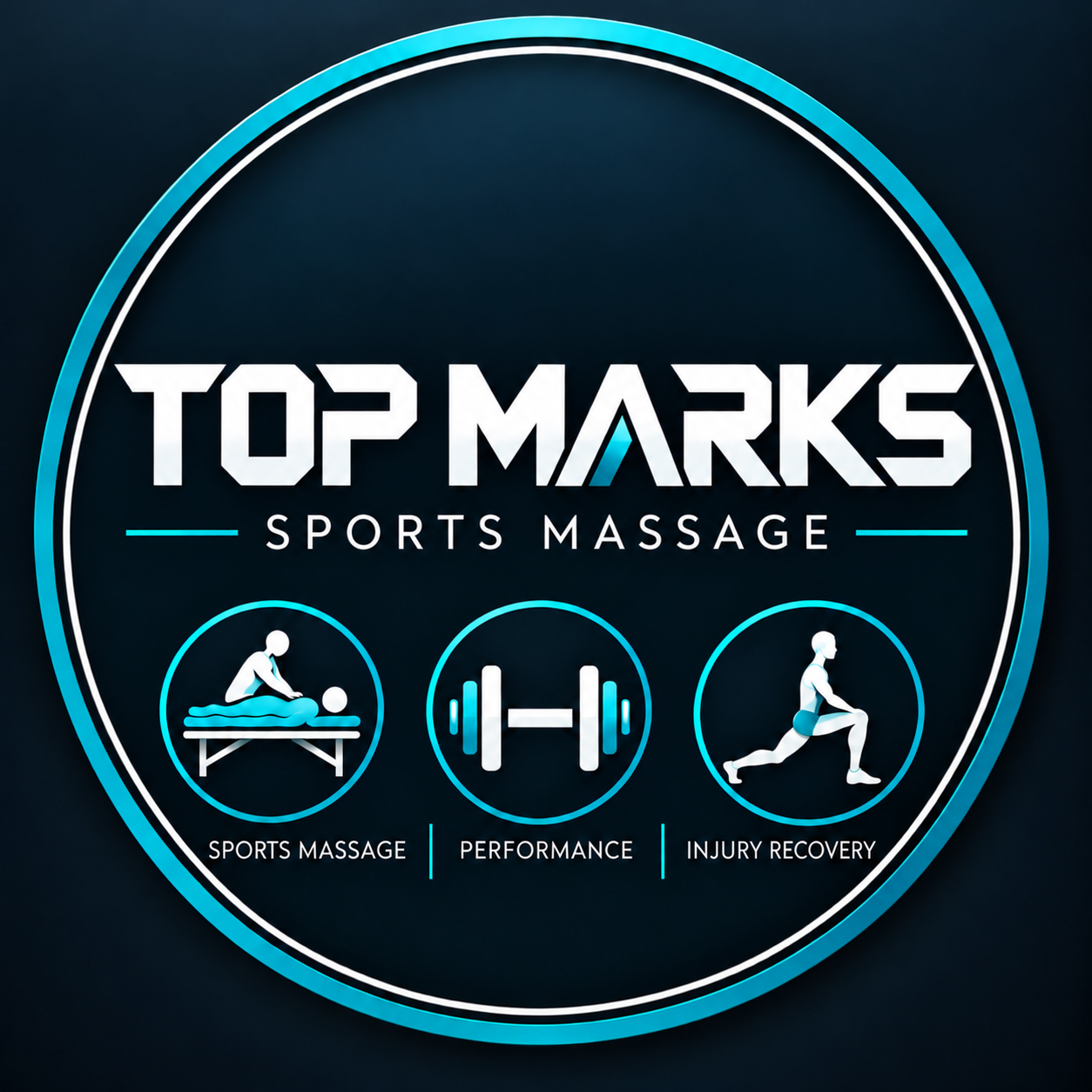 Top Marks Sports Massage logo in navy and teal